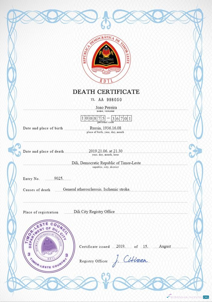 Download Timor Leste vital record death certificate PSD template Photoshop template